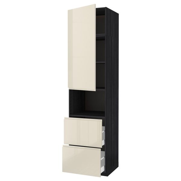 Высокий шкаф для СВЧ/дверца/2ящика, черный, Воксторп глянцевый светло-бежевый 60x60x240 см IKEA МЕТОД 592.391.70 - схема-чертеж с размерами