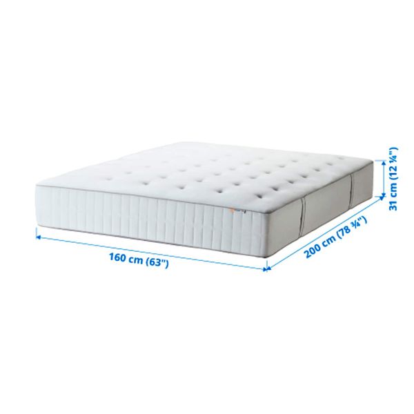 Матрас с пружинами карманного типа, жесткий/белый 160x200 см IKEA HOKKÅSEN ХОККОСЕН 204.258.75 - схема-чертеж с размерами