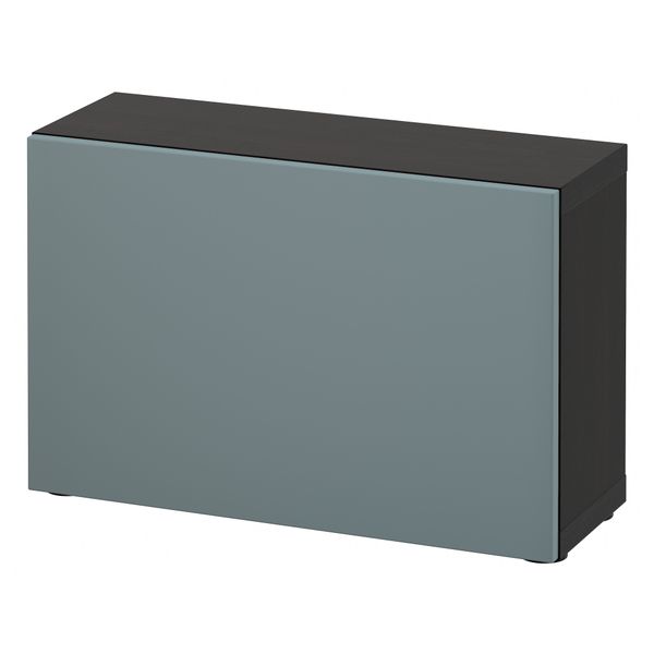 Стеллаж с дверью БЕСТО, черно-коричневый, Вальвикен серо-бирюзовый (60x20x38 см) - схема-чертеж с размерами