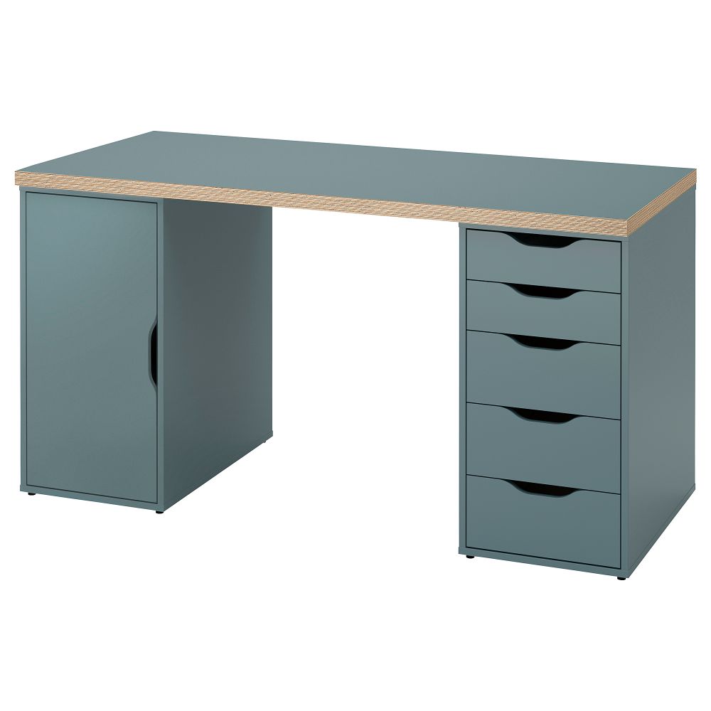 Письменный стол, серо-бирюзовый, черный, 140x60 см IKEA ALEX АЛЕКС, LAGKAPTEN ЛАГКАПТЕН 095.235.18 - фото 1