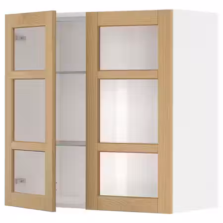METOD Навесной шкаф/полки/2стеклян двери - белый/Forsbacka дуб 80x80 см
