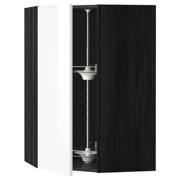 Угловой навесной шкаф с вращающейся секцией МЕТОД, черный, Рингульт белый - схема-чертеж с размерами