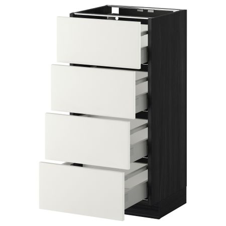 Напольный шкаф 4 фронтальных панели, 4 ящика МЕТОД / МАКСИМЕРА, черный, Хэггеби белый