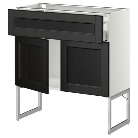 Напольный шкаф, полки, ящик, 2 двери МЕТОД / МАКСИМЕРА, белый, Лаксарби черно-коричневый