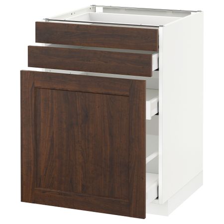 Напольный шкаф с выдвижными модулями, 2 фронтальные панели МЕТОД / МАКСИМЕРА, белый, Эдсерум коричневый
