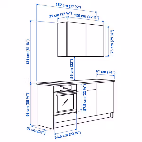 IKEA в интерьере - схема-чертеж с размерами
