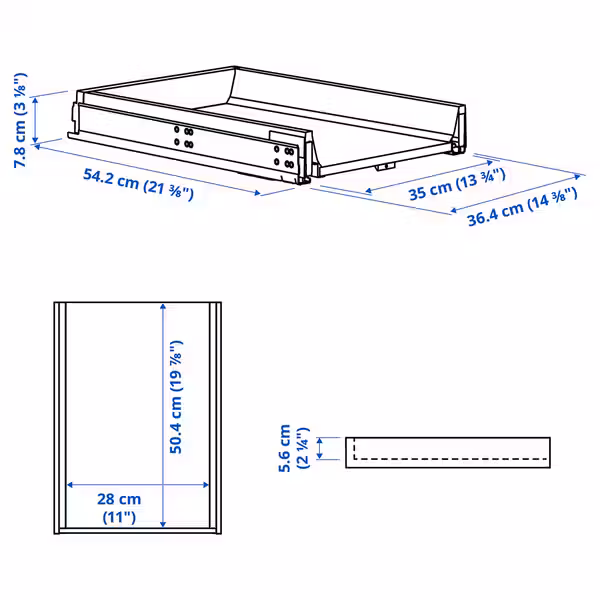 KNIVSHULT Ящик, низкий - темно-серый 40x60 см - схема-чертеж с размерами