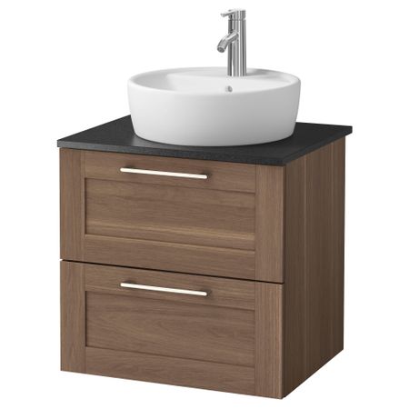 Шкаф п-раковину/столешн45/раковина ГОДМОРГОН/АЛДЕРН / ТОРНВИКЕН, под грецкий орех, черный (62x49x74 см)