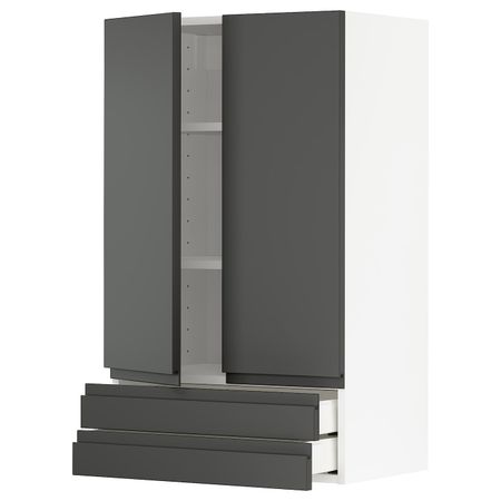 Навесной шкаф/2дверцы/2ящика, белый/Воксторп темно-серый 60x100 см IKEA METOD МЕТОД / MAXIMERA МАКСИМЕРА 394.463.02