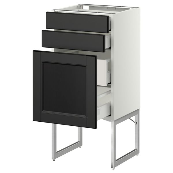 Напольный шкаф 3 фронтальных панели, 2 нижних, 2 средних ящика МЕТОД / МАКСИМЕРА, белый, Лаксарби черно-коричневый - схема-чертеж с размерами