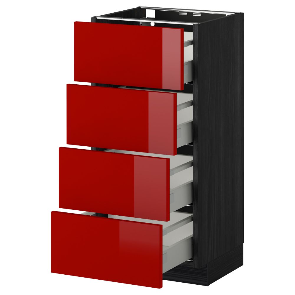 Напольный шкаф 4 фронтальных панели, 4 ящика МЕТОД / МАКСИМЕРА, черный, Рингульт красный - схема-чертеж с размерами