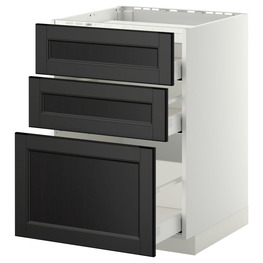 Напольный шкаф, 3 фронтальных панели, 3 ящика МЕТОД / МАКСИМЕРА, белый, Лаксарби черно-коричневый - схема-чертеж с размерами