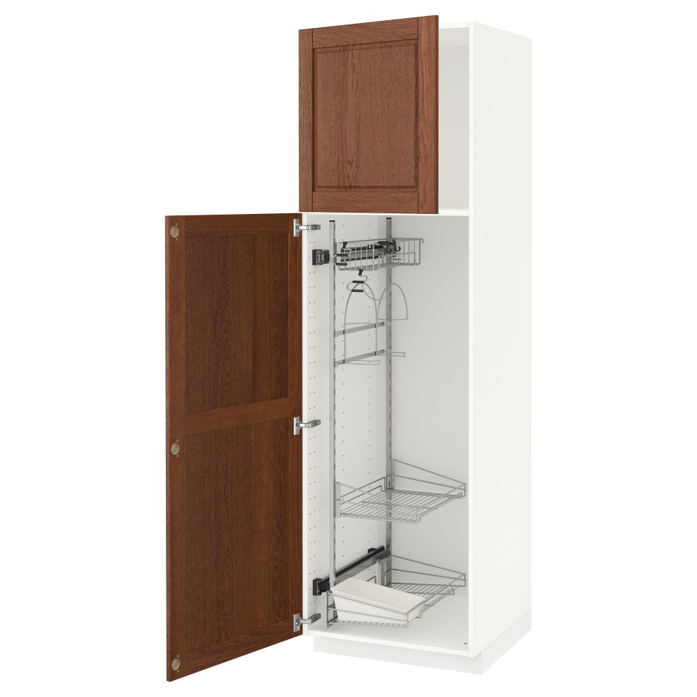 Высокий шкаф с отделением для аксессуаров, для уборки МЕТОД, белый, Филипстад коричневый - схема-чертеж с размерами
