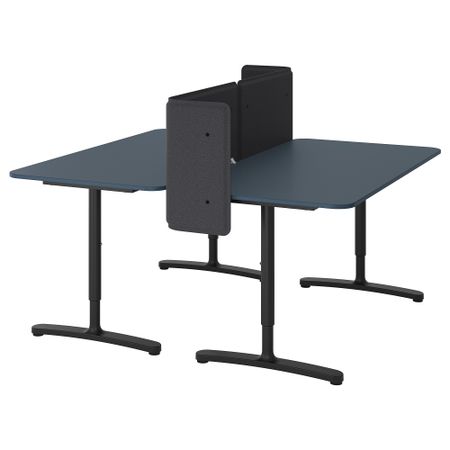 Стол с экраном БЕКАНТ, линолеум синий, черный (160x160 55 см)