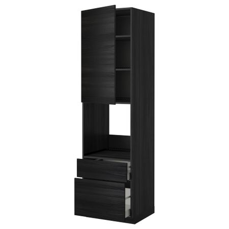 Высокий шкаф для духовки + дверь, 2 ящика МЕТОД / МАКСИМЕРА, черный, Тингсрид черный