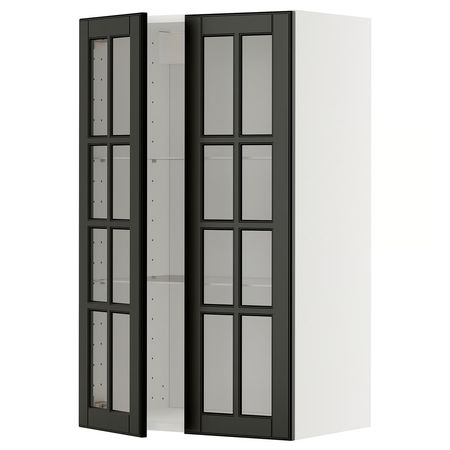 METOD Навесной шкаф/полки/2стеклян двери - белый/Bodbyn чёрный 60x100 см