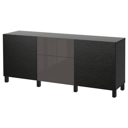 Комбинация для хранения с ящиками БЕСТО, Лаксвикен черный, Сельсвикен глянцевый/серый (180x40x74 см)