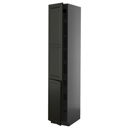METOD Высокий шкаф с полками/2 дверцы - черно-серый/Bodbyn чёрный 40x60x220 см
