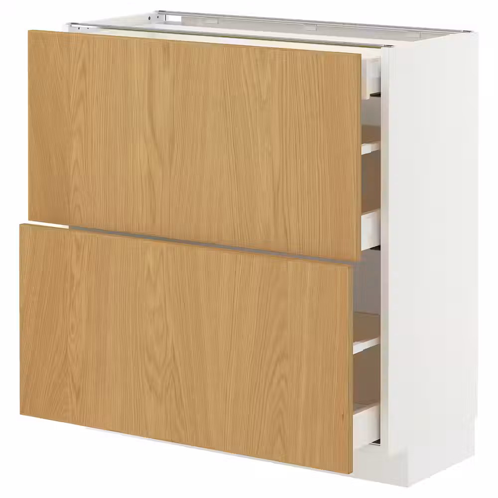 METOD / MAXIMERA Напольный шкаф/2 фасада/3 ящика - белый/Sinarp дубовый шпон 80x37 см - фото 1
