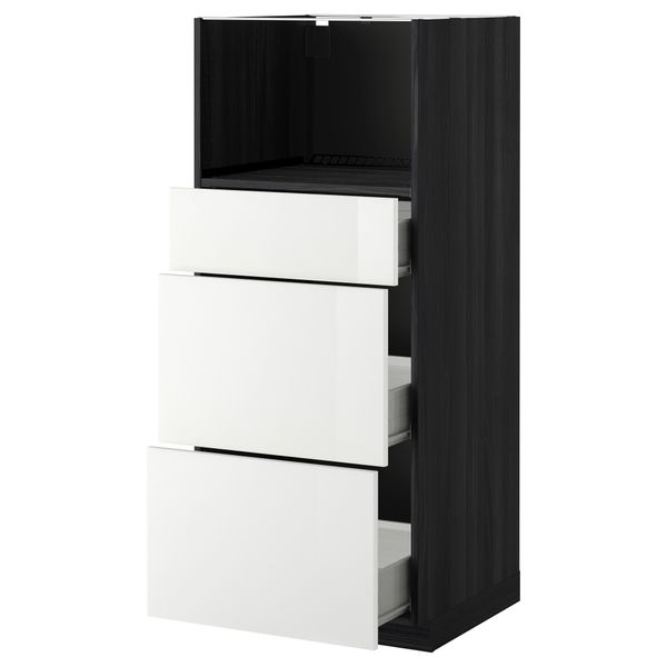 Высокий шкаф для СВЧ с 3 ящиками МЕТОД / ФОРВАРА, черный, Рингульт белый (60x60x140 см) - фото 1