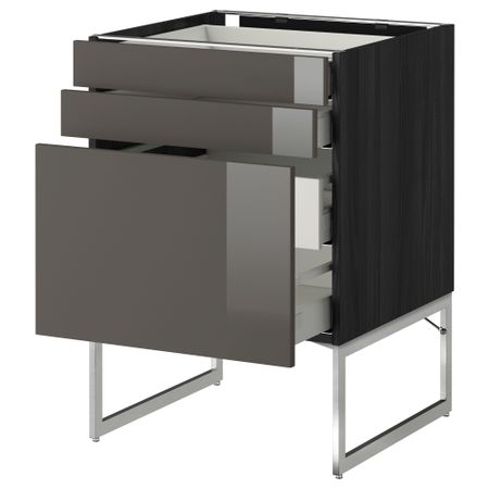 Напольный шкаф 3 фронтальных панели, 2 нижних, 2 средних ящика МЕТОД / МАКСИМЕРА, черный, Рингульт серый