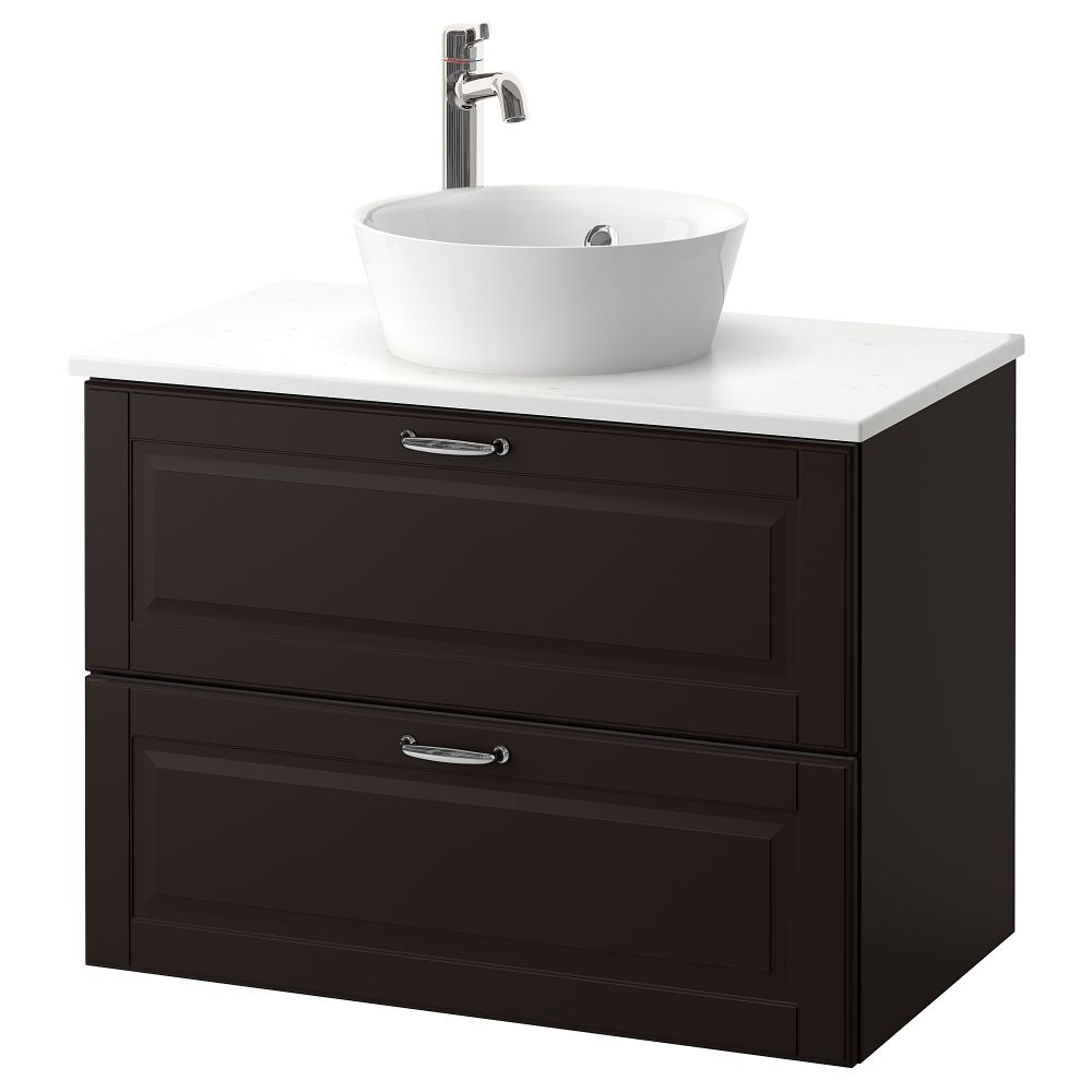 Шкаф со столешницей 40см раковина ГОДМОРГОН/ТОЛКЕН / КАТТЕВИК, Кашён темно-серый, под мрамор (82x49x75 см) - фото 1