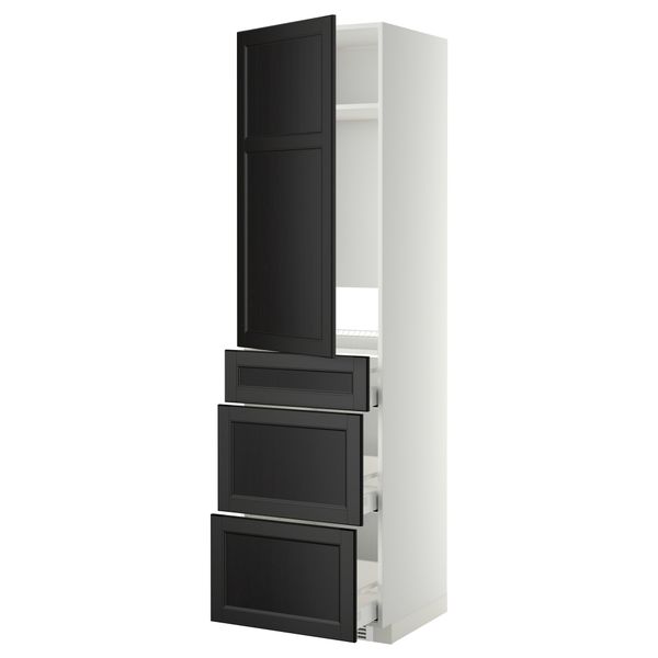 Высокий шкаф для холодильника, с дверцами, 3 ящика МЕТОД / МАКСИМЕРА, белый, Лаксарби черно-коричневый (60x60x220 см) - фото 1