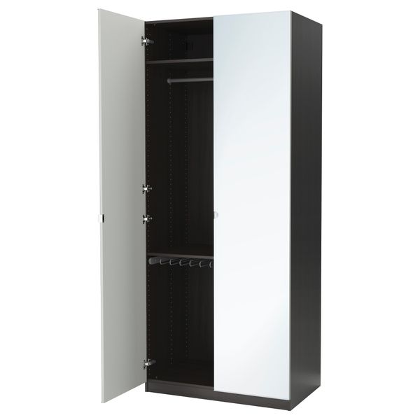 Гардероб ПАКС, черно-коричневый, Викедаль зеркальное стекло - фото 1