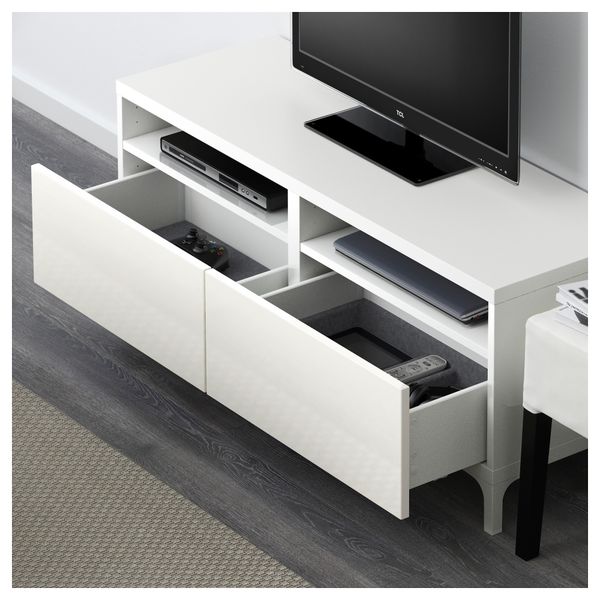Тумба для ТВ с ящиками БЕСТО, белый, Сельсвикен глянцевый/белый (120x40x48 см) - фото 3