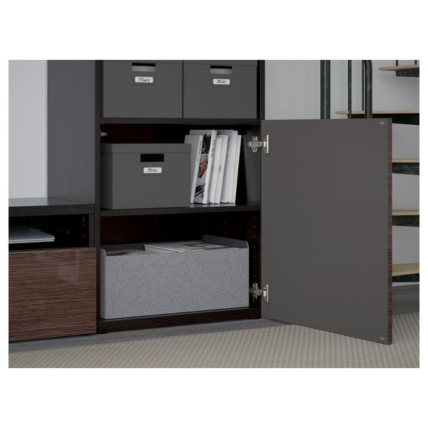 Шкаф для ТВ, комбинированный, стекляные дверцы БЕСТО, черно-коричневый, Сельсвикен глянцевый/коричневый прозрач стекло - фото 3