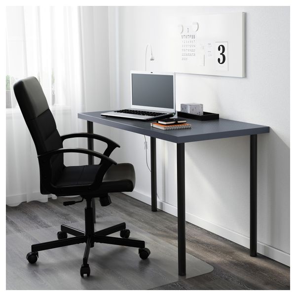 Стол ЛИННМОН / АДИЛЬС, геометрический синий, черный (120x60 см) - фото 2