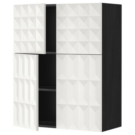 Навесной шкаф с полками, 4 дверцы МЕТОД, черный, Гэррестад белый (80x100 см)