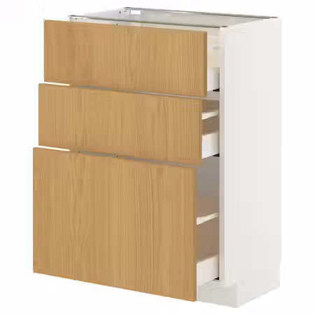 METOD / MAXIMERA Напольный шкаф с 3 ящиками - белый/Sinarp дубовый шпон 60x37 см