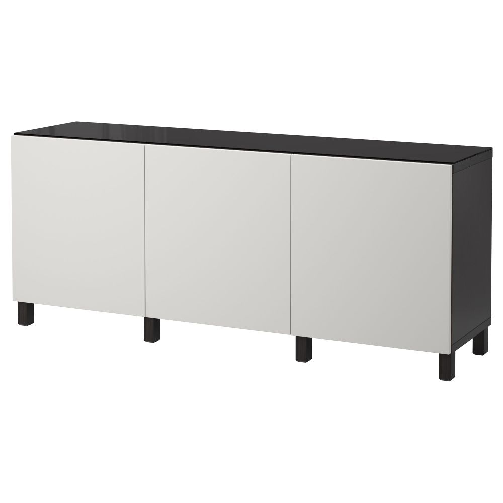 Комбинация для хранения с дверцами БЕСТО, черно-коричневый, Лаппвикен светло-серый (180x40x74 см) - фото 1