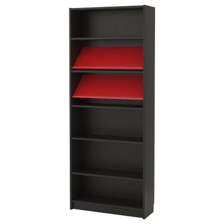 Стеллаж с наклонной полкой БИЛЛИ / БОТТНА, черно-коричневый, красный (80x28x202 см)