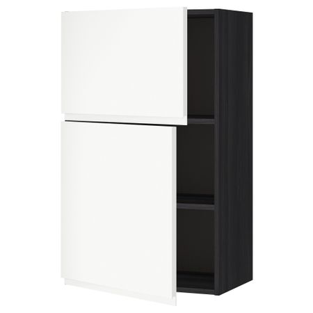 Навесной шкаф с полками, 2 дверцы МЕТОД, черный, Воксторп белый (60x100 см)