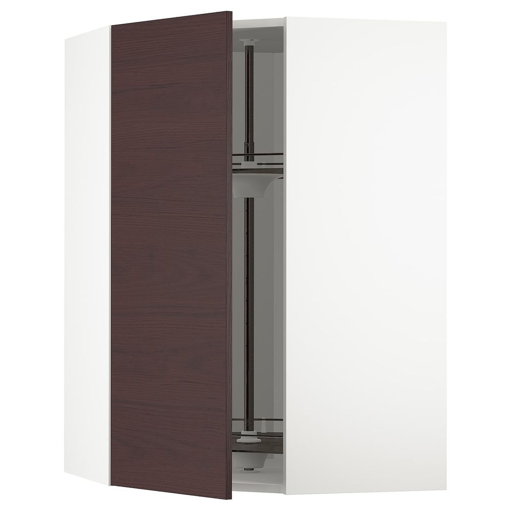 Угловой навесного шкаф с вращающейся секц, белый Аскерсунд/темно-коричневый под ясень 68x100 см IKEA METOD МЕТОД 493.354.50 - фото 1