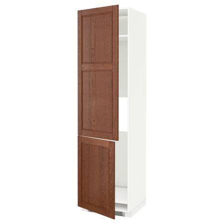 Высокий шкаф для холодильника/морозильника, 2 дверцы МЕТОД, белый, Филипстад коричневый (60x60x220 см)