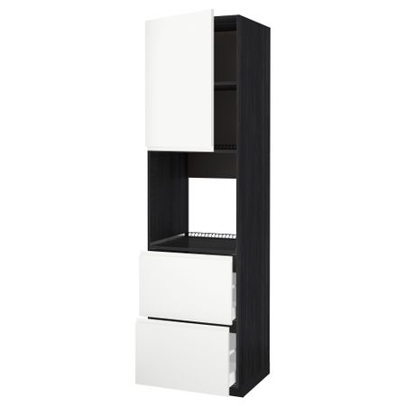 Высокий шкаф для духовки + дверца, 2 форнтальных, 2 высоких ящик МЕТОД / МАКСИМЕРА, черный, Воксторп белый