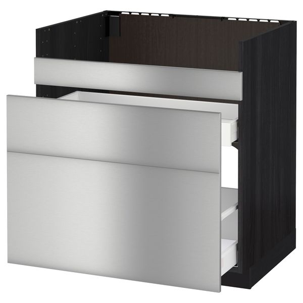 Напольный шкаф под мойку ДУМШЁ, 3 фасада, 2 ящика МЕТОД / МАКСИМЕРА, черный, Гревста нержавеющ сталь - схема-чертеж с размерами