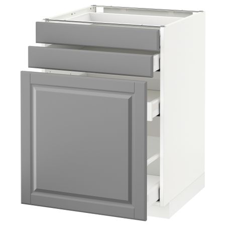 Напольный шкаф с выдвижными модулями, 2 фронтальные панели МЕТОД / МАКСИМЕРА, белый, Будбин серый