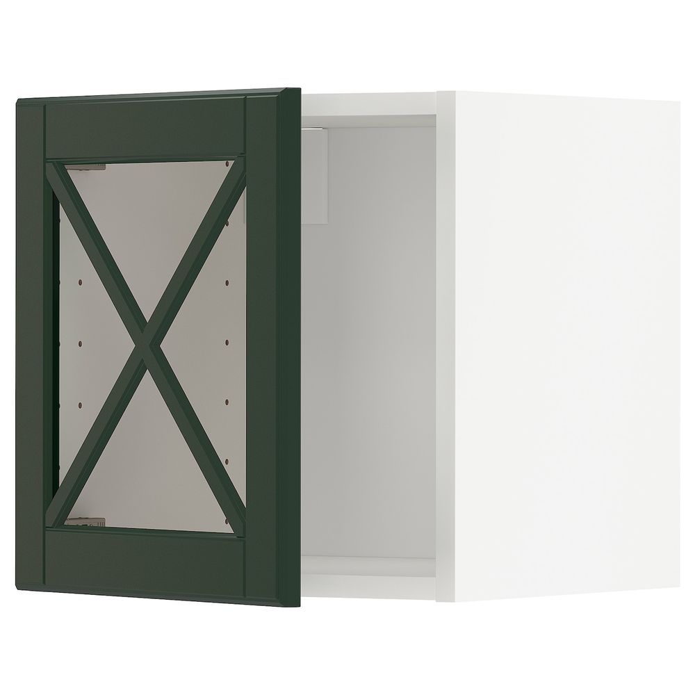 Навесной шкаф со стеклянной дверцей, белый/Будбин темно-зеленый 40x40 см IKEA METOD МЕТОД 094.465.44 - фото 1