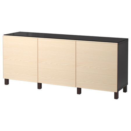 Комбинация для хранения с дверцами БЕСТО, черно-коричневый, Инвикен ясеневый шпон (180x40x74 см)