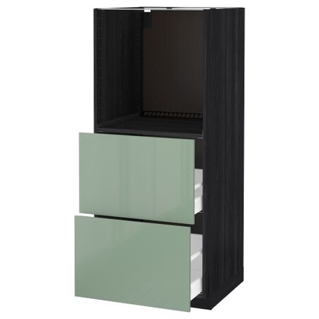 Высокий шкаф с 2 ящиками для духовки МЕТОД / МАКСИМЕРА, черный, Калларп светло-зеленый (60x60x140 см)