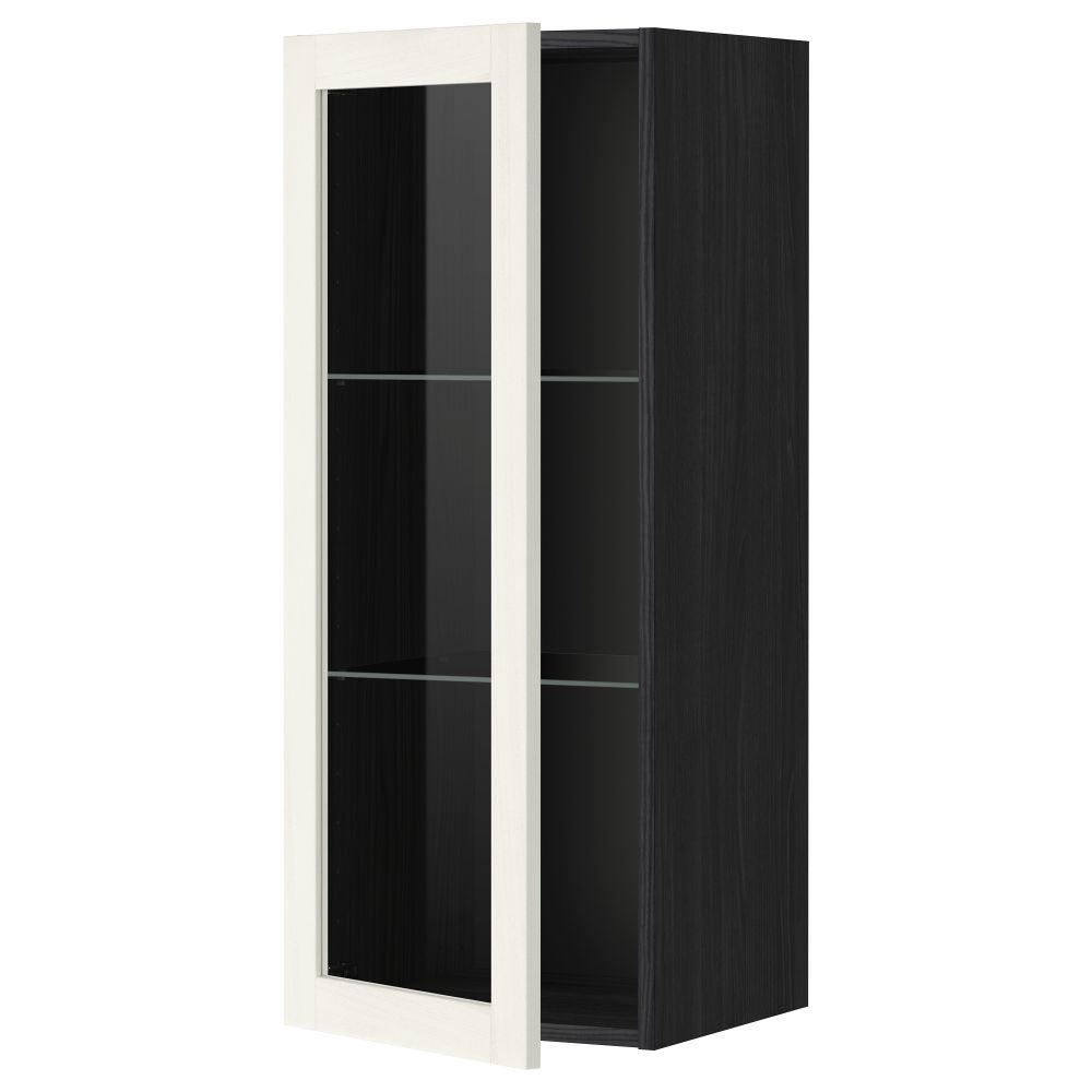 Навесной шкаф с полками, стекляными дверцы МЕТОД, черный, Росдаль белый - схема-чертеж с размерами