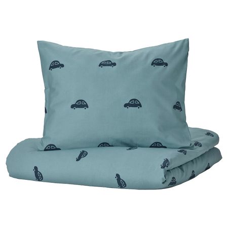 Пододеяльник и наволочка, орнамент «машина»/синий 150x200/50x70 см IKEA BARNDRÖM БАРНДРЁМ 705.043.80