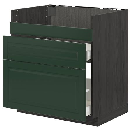 Напольный шкаф для мойки ХАВСЕН/3фасада/2ящ, черный/Будбин темно-зеленый 80x60 см IKEA МЕТОД / МАКСИМЕРА 393.145.23