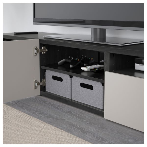 Тумба под ТВ БЕСТО, черно-коричневый, Лаппвикен светло-серый (180x40x38 см) - фото 3