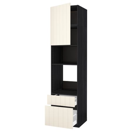 Высокий шкаф для духовки/СВЧ дверца, 2 ящика МЕТОД / МАКСИМЕРА, черный, Хитарп белый с оттенком