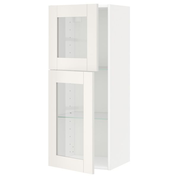 Навесной шкаф с полками, 2 стекло дв, белый/Сэведаль белый 40x100 см IKEA METOD МЕТОД 492.232.02 - фото 1